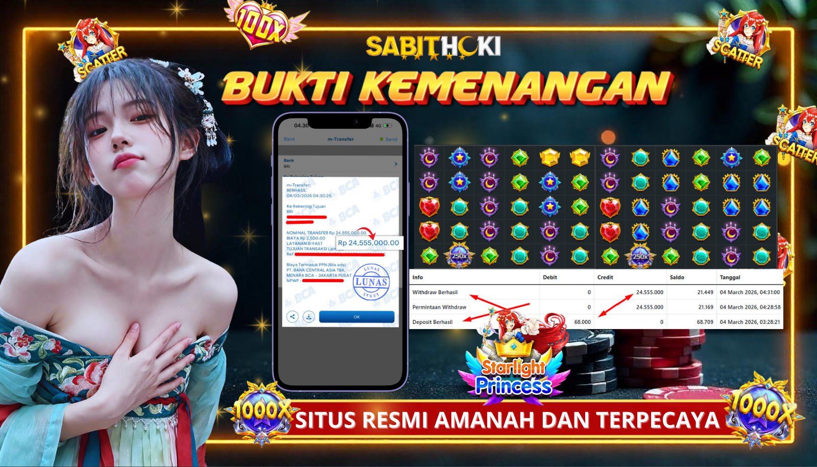 SELAMAT KEPADA MEMBER SETIA SABITHOKI BERHASIL JACKPOT DI STARLIGHT PRINCES 1000